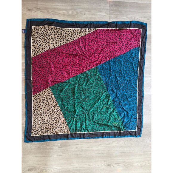 Honey Multi-Color Floral Silk Scarf 100% Silk Square - Picture 1 of 5